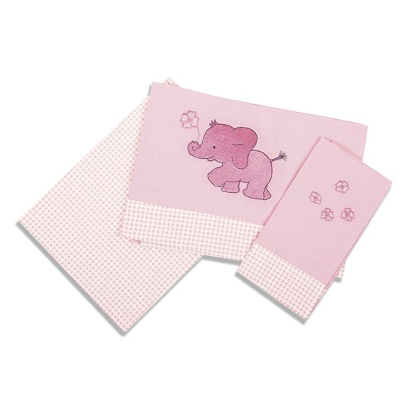 Σετ Σεντόνια Κούνιας Dimcol Ελεφαντάκι 15 Ροζ 120x170