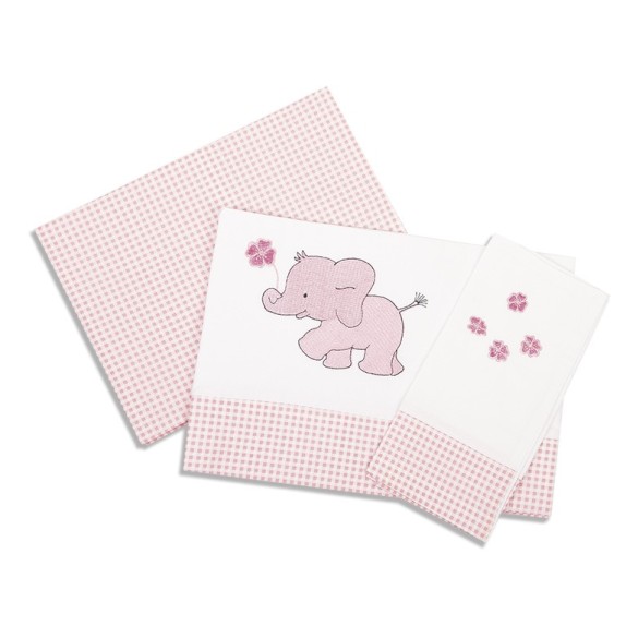 Σετ Σεντόνια Κούνιας Dimcol Ελεφαντάκι 17 Λευκό/Ροζ 120x170