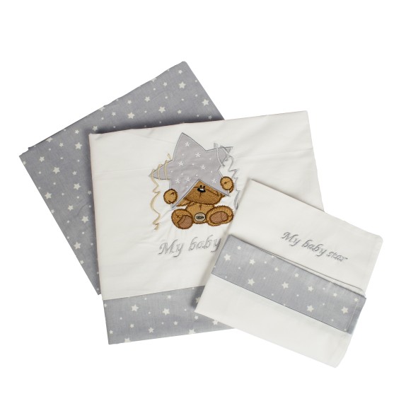 Σετ Σεντόνια Κούνιας Dimcol Αστέρι 124 Λευκό/Γκρι 120x170