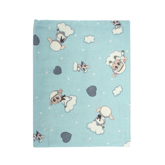 Σεντόνι Λίκνου Φανελένιο Dimcol Προβατάκι 06 Sky Blue 80x110