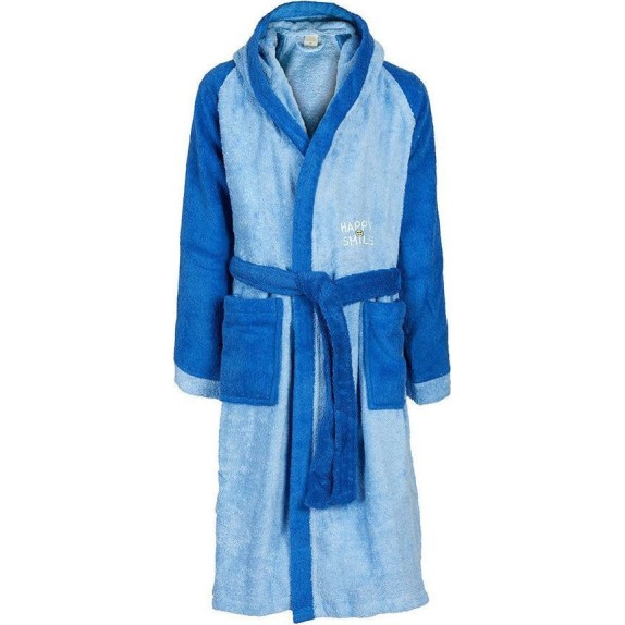 Παιδικό Μπουρνούζι Με Κουκούλα Dimcol Happy Smile Σιελ