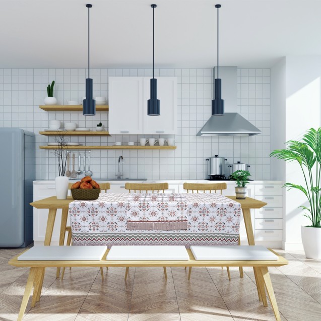 Runner Das Home 0595 Λευκό-Μέντα-Κεραμιδί 40x150