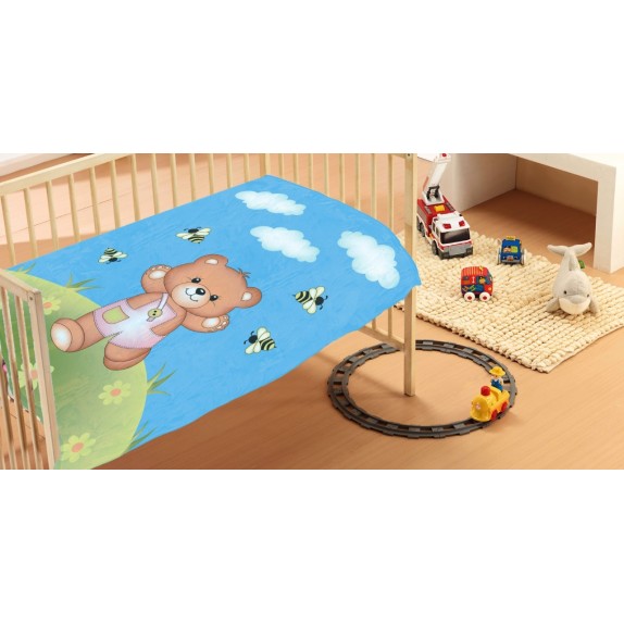 Κουβέρτα Βελουτέ Κούνιας Dimcol Teddy Bear 01 Sky Blue...