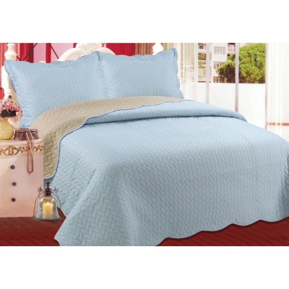 Σετ Κουβερλί Υπέρδιπλο Silk Fashion Φύλλο Sky 220x240