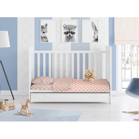 Σεντόνι Κούνιας με Λάστιχο Dimcol Windows 161 White-Coral 70x140+15