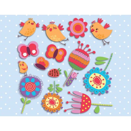 Αυτοκόλλητα 3 επιπέδων Ango Birds & Flowers 14501