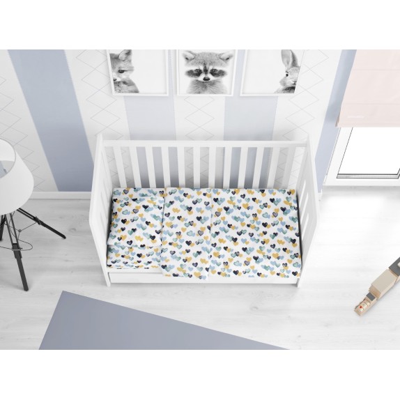 Σεντόνι Κούνιας με Λάστιχο Dimcol Hearts 11 Grey-Green...