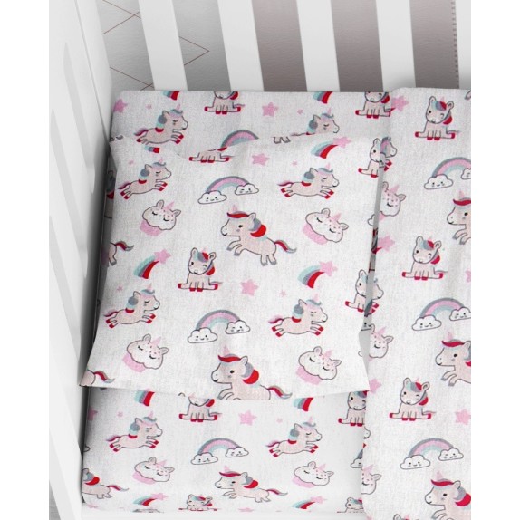 Βρεφική Μαξιλαροθήκη Dimcol Unicorn 108 White-Pink 35x45