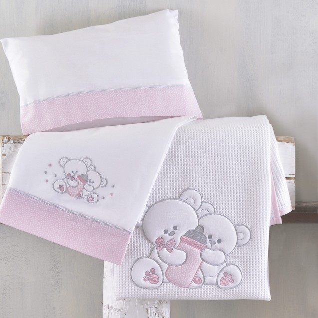 Κουβέρτα Πικέ Κούνιας Rythmos Cuddles Ροζ 120x150