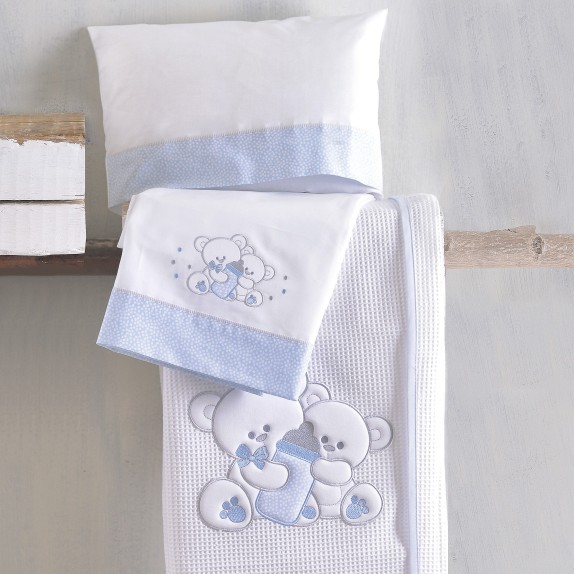 Σετ Σεντόνια Κούνιας 3 Τεμαχίων Rythmos Cuddles Μπλε 100x160