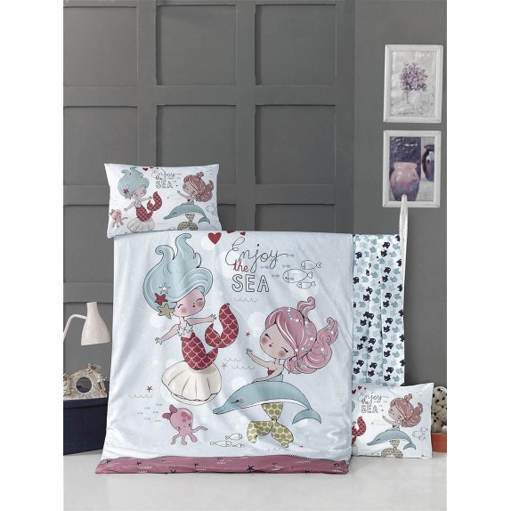 Σετ Σεντόνια Κούνιας 3 Τεμαχίων Rythmos Fish Girl Γαλάζιο...