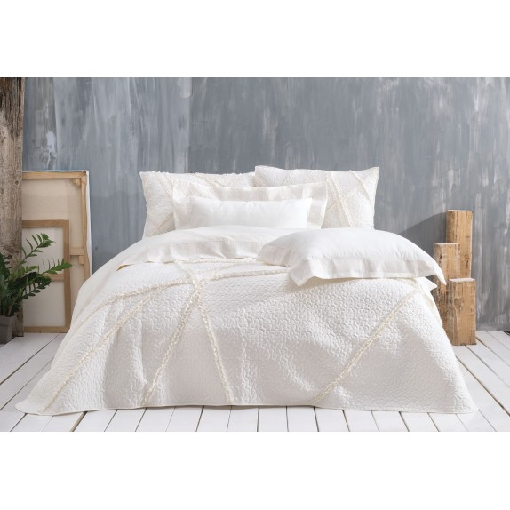 Σετ Κουβερλί Υπέρδιπλο 3 Τεμαχίων Rythmos Deste Εκρού