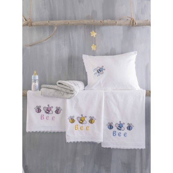 Σετ Σεντόνια Κούνιας 3 Τεμαχίων Rythmos Honey Bee Σιέλ...