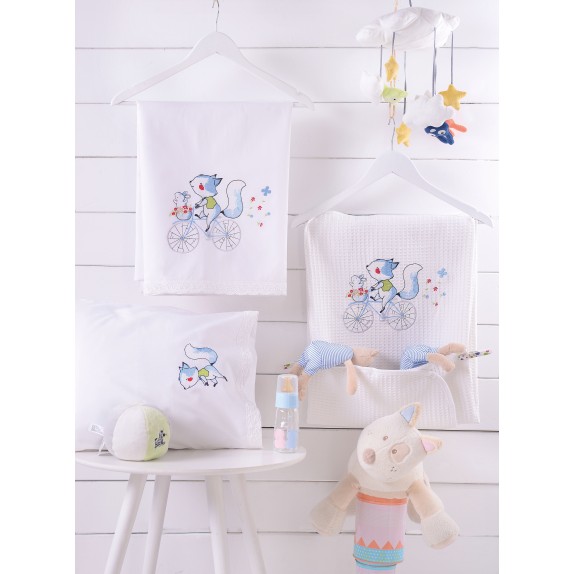 Σετ Σεντόνια Κούνιας 3 Τεμαχίων Rythmos Clunny Σιέλ 100x160