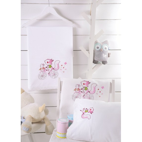 Σετ Σεντόνια Κούνιας 3 Τεμαχίων Rythmos Clunny Ροζ 100x160