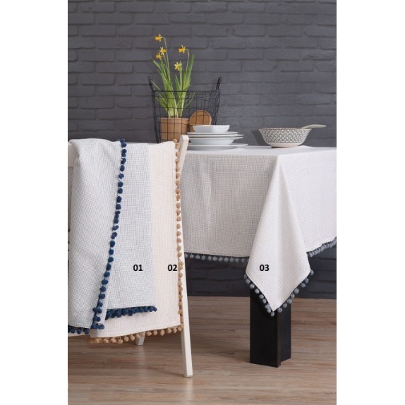 Τραπεζομάντηλο Rythmos Pom Pom Γκρι 140x180