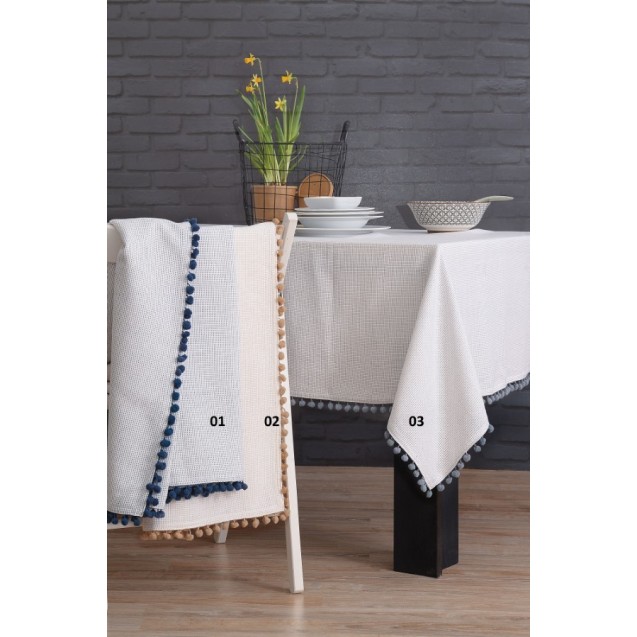 Τραπεζομάντηλο Rythmos Pom Pom Μπλε 140x180