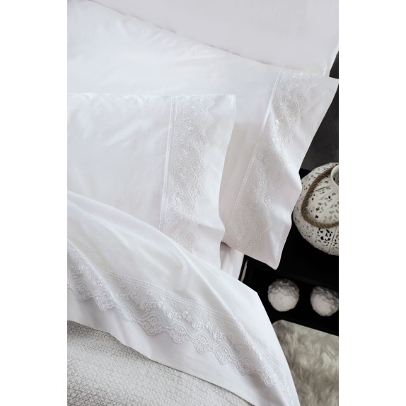 Σετ Σεντόνια Υπέρδιπλα 4 Τεμαχίων Rythmos Nena Λευκό 230x260