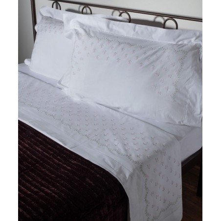 Σετ Σεντόνια Χειροποίητα Υπέρδιπλα 4 Τεμαχίων Silk Fashion 2806A Λευκό Ροζ 225x270