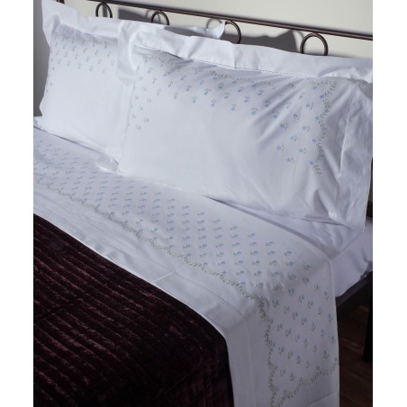 Σετ Σεντόνια Χειροποίητα Υπέρδιπλα 4 Τεμαχίων Silk Fashion 2806A Λευκό Σιέλ 225x270