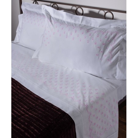 Σετ Σεντόνια Χειροποίητα Υπέρδιπλα 4 Τεμαχίων Silk Fashion 2806B Λευκό Ροζ 225x270