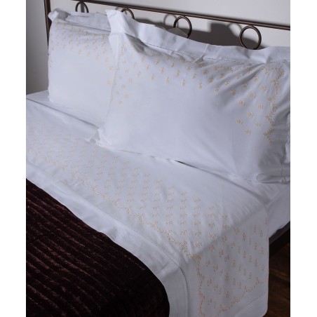 Σετ Σεντόνια Χειροποίητα Υπέρδιπλα 4 Τεμαχίων Silk Fashion 2806B Λευκό Κίτρινο 225x270