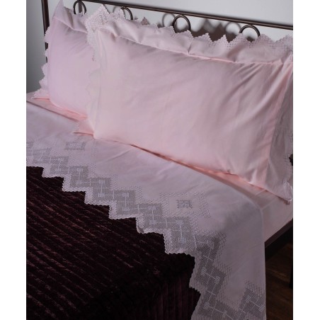 Σετ Σεντόνια Χειροποίητα Υπέρδιπλα 4 Τεμαχίων Silk Fashion 712 Ροζ 225x270