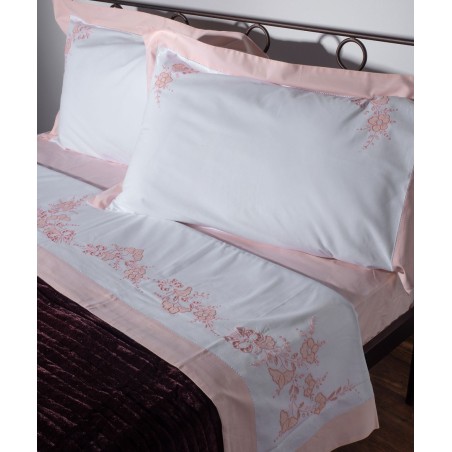 Σετ Σεντόνια Χειροποίητα Υπέρδιπλα 4 Τεμαχίων Silk Fashion NJ01 Λευκό Ροζ 225x270