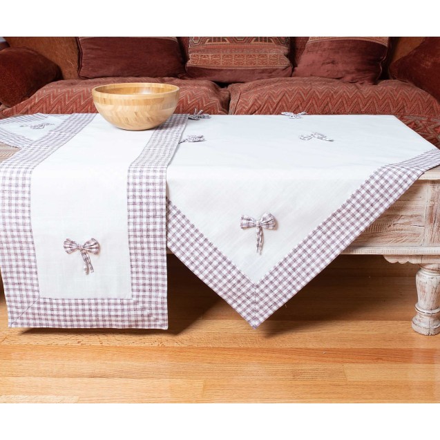 Καρέ Silk Fashion Bow Ivory/Μωβ 90x90