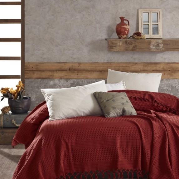 Κουβέρτα Πικέ Υπέρδιπλη Dimcol Dobby Red 220x240