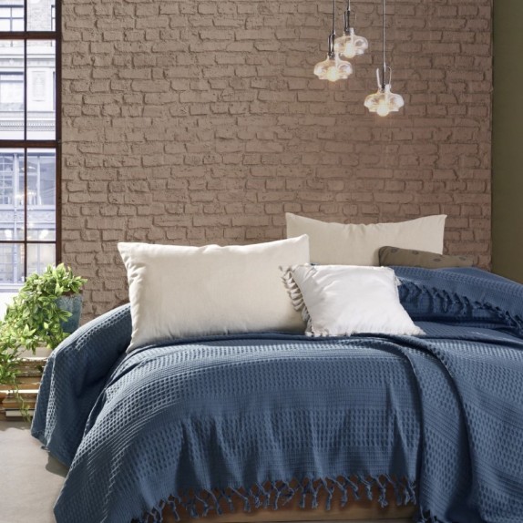 Κουβέρτα Πικέ Υπέρδιπλη Dimcol Dobby Petrol 220x240