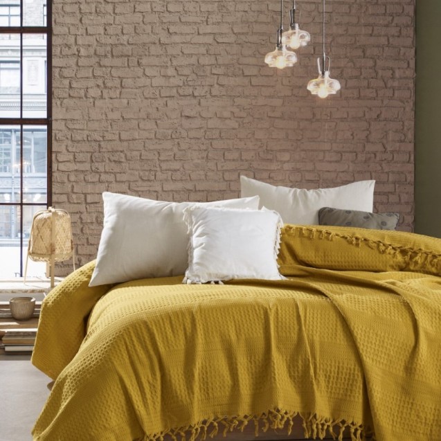 Κουβέρτα Πικέ Υπέρδιπλη Dimcol Dobby Mustard...