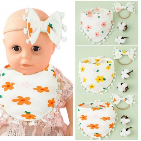 Σετ Σαλιάρα Μπαντάνα Μουσελίνα και Κορδέλα Μαλλιών Morven 22014-11 Κίτρινο