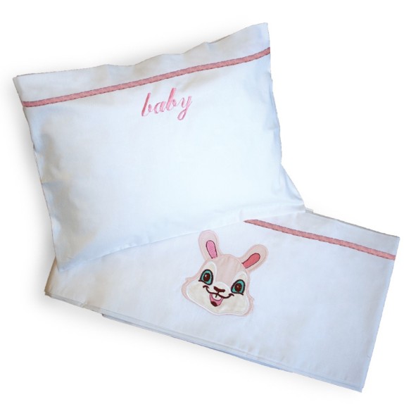 Σετ Σεντόνια Κούνιας 3 Τεμαχίων Sbaby Bunny Pink 120x160