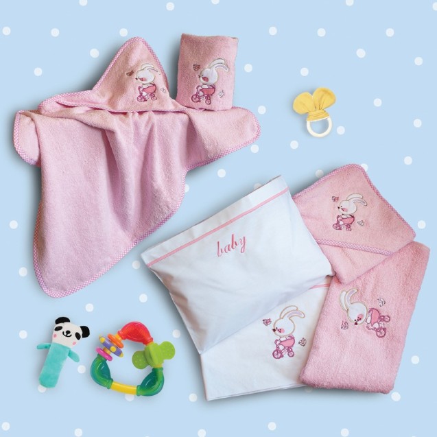 Σετ Βρεφικές Πετσέτες 2 Τεμαχίων Sbaby Bike Pink