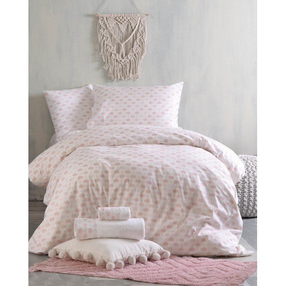 Σετ Παιδικά Σεντόνια Μονά 3 Τεμαχίων Rythmos Cloudy Σομόν...