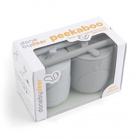 Σετ Παιδικά Κύπελλα με Καλαμάκι 2 Τεμαχίων Done By Deer Wally Grey BR76687