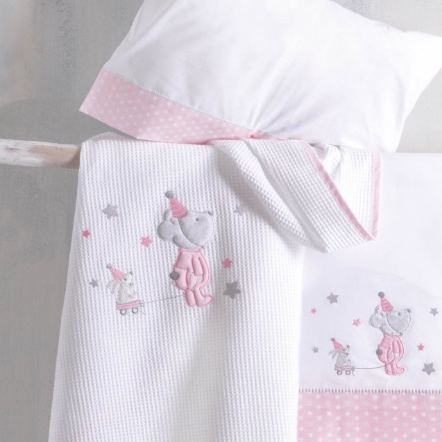 Κουβέρτα Πικέ Κούνιας Rythmos Felix Ροζ 120x150