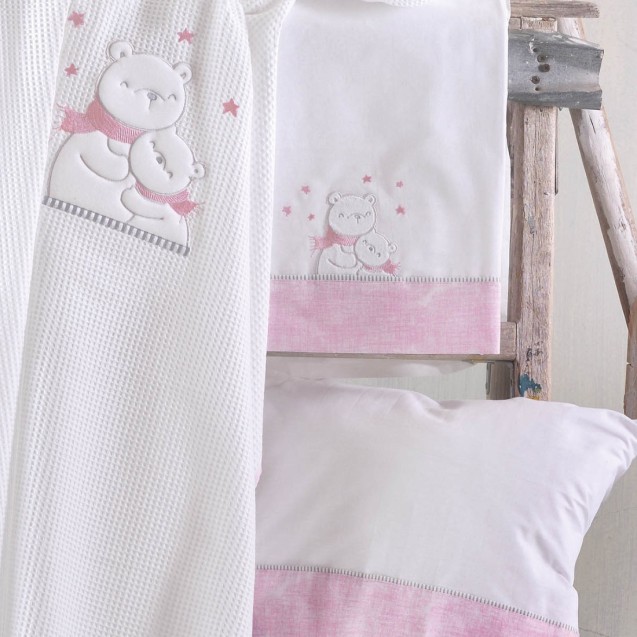 Κουβέρτα Πικέ Κούνιας Rythmos Snowball Ροζ 120x150