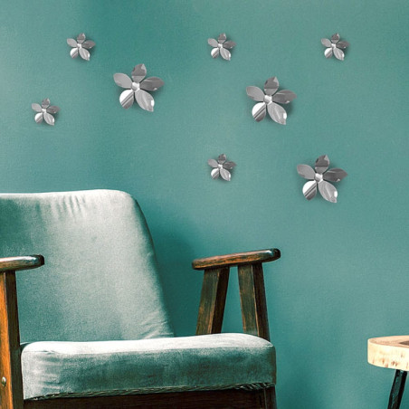 Διακοσμητικό Αυτοκόλλητο Τοίχου Μεταλλικό Ango Silver Flowers 3D 24017