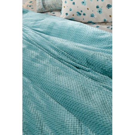 Σετ Κουβέρτα Fleece Υπέρδιπλη και Μαξιλαροθήκη Διακόσμησης Guy Laroche Rombus Petrol 220x240