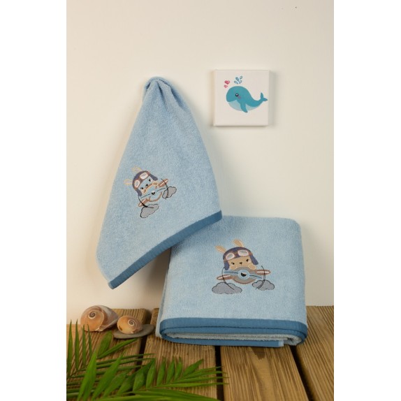 Σετ Βρεφικές Πετσέτες 2 Τεμαχίων Dimcol Airplane 156 Σιέλ...