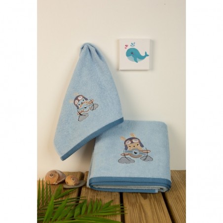 Σετ Βρεφικές Πετσέτες 2 Τεμαχίων Dimcol Airplane 156 Σιέλ 30x50 και 70x140