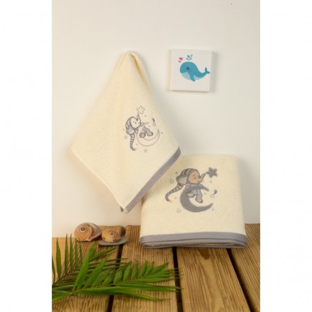 Σετ Βρεφικές Πετσέτες 2 Τεμαχίων Dimcol Dreaming Elephant 169 Εκρού 30x50 και 70x140