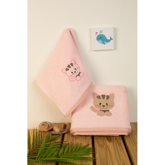 Σετ Βρεφικές Πετσέτες 2 Τεμαχίων Dimcol Kitty 136 Ροζ...