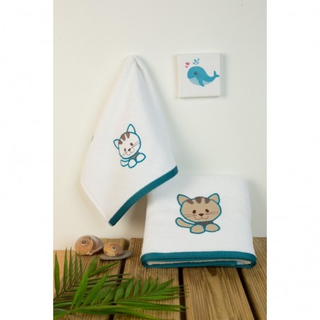 Σετ Βρεφικές Πετσέτες 2 Τεμαχίων Dimcol Kitty 137 Λευκό 30x50 και 70x140