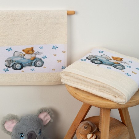 Σετ Βρεφικές Πετσέτες 2 Τεμαχίων Dimcol Cute Driver 60 Εκρού 30x50 και 70x140