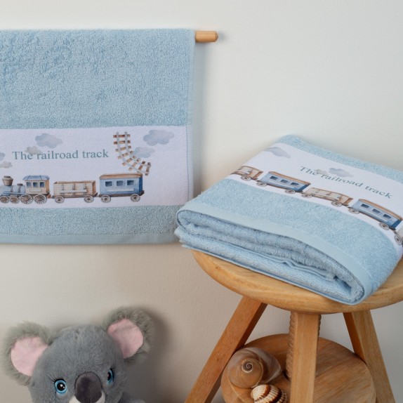 Σετ Βρεφικές Πετσέτες 2 Τεμαχίων Dimcol Railroad 93 Σιέλ...
