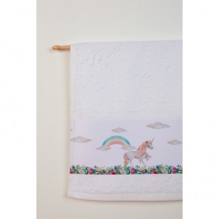 Σετ Βρεφικές Πετσέτες 2 Τεμαχίων Dimcol Rainbow Unicorn 78 Λευκό 30x50 και 70x140