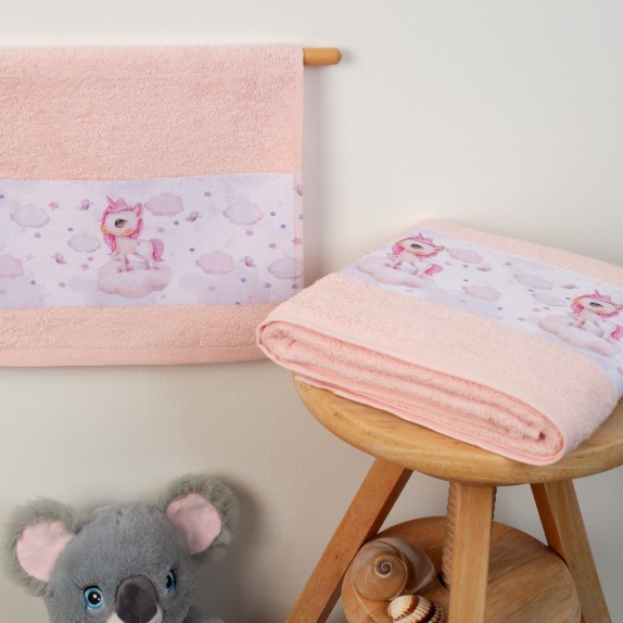 Σετ Βρεφικές Πετσέτες 2 Τεμαχίων Dimcol Unicorn 74 Ροζ...